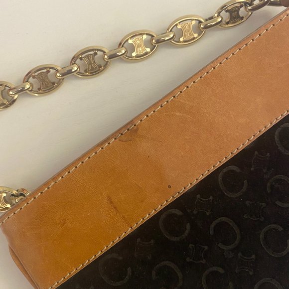 Celine Suede and Leather Clutch Purse with Gold Chain Strap - Picture 3 of 7